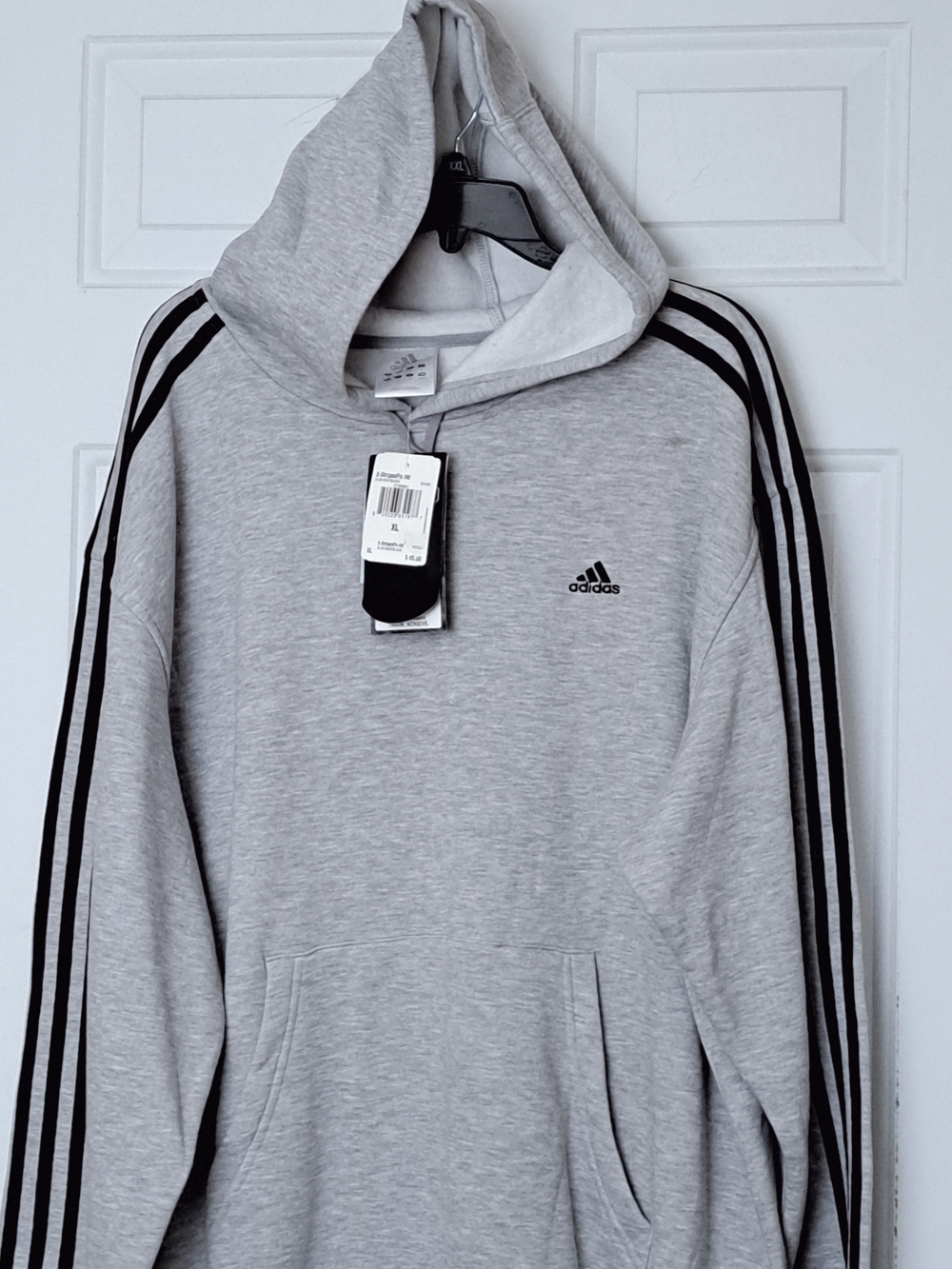 Adidas Men’s Long Sleeve Light Gray Hoodie with Black Stripes - Picture 2 of 11